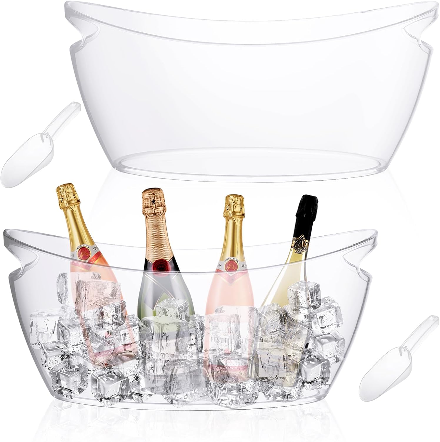 MIVIDE 2 Pack Ice Buckets for Parties, 5.5 L Clear Wine Ice Bucket with 2 PCS Scoops, Champagne Buckets, Ice Bucket for Drinks, Beverage Tub, Drinks, Cocktail Bar, Mimosa Bar Supplies