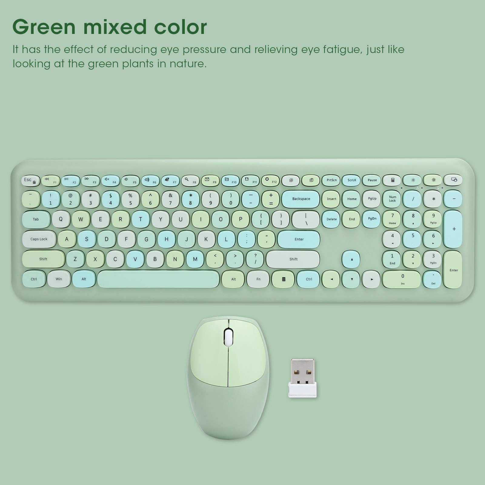 ADITAM Wireless Keyboard Mouse Combos, 110 klawiszy Mysz do gier z klawiaturą, Plug and Play, z klawiszami multimedialnymi, do biurowych akcesoriów komputerowych (zielony) Double the comfort