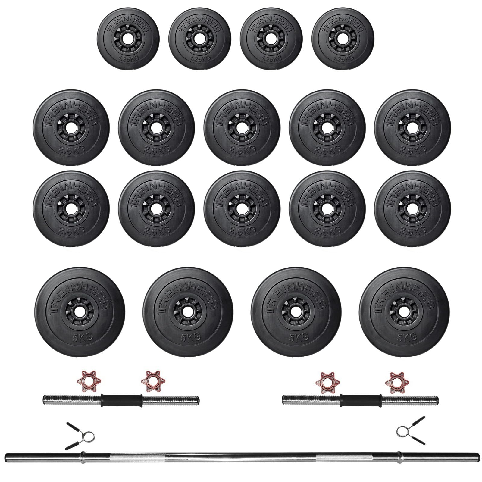 TrainHard Multi Hantelbank Blackcombo klappbar mit Lang- und Kurzhantelstange und 50kg Hantelscheiben