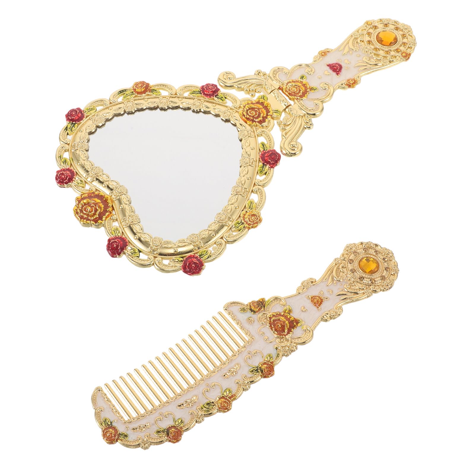 Hohopeti 1 Set Espejo de Mano Vintage con Peine, Espejo Plegable Portátil con Mango Cómodo para Maquillaje y Peinado en Viaje y Uso Diario