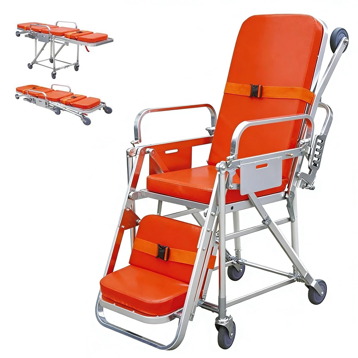 Aluminum Alloy Ambulance Stretcher with Wheels Folding Stretcher Aluminum Portable for Medical Emergency Capacity 350 Lbs Automatic Loading Ambulance Gurney for Rescues Patient Transfer