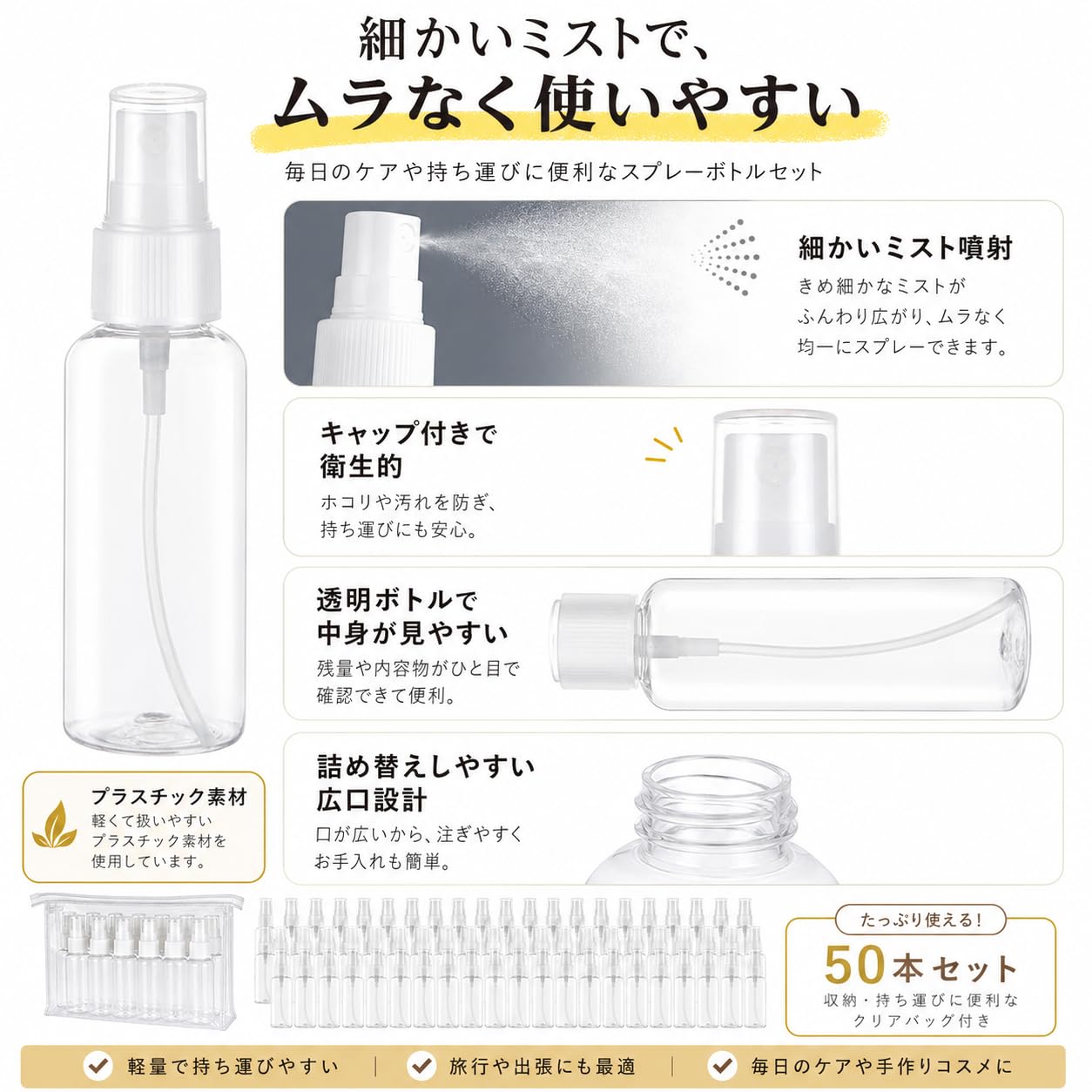 【新品未使用】スプレーボトル50個セット Amazon.co.jp｜やぬき 50個セット スプレーボトル 50ml スプレーボトル
