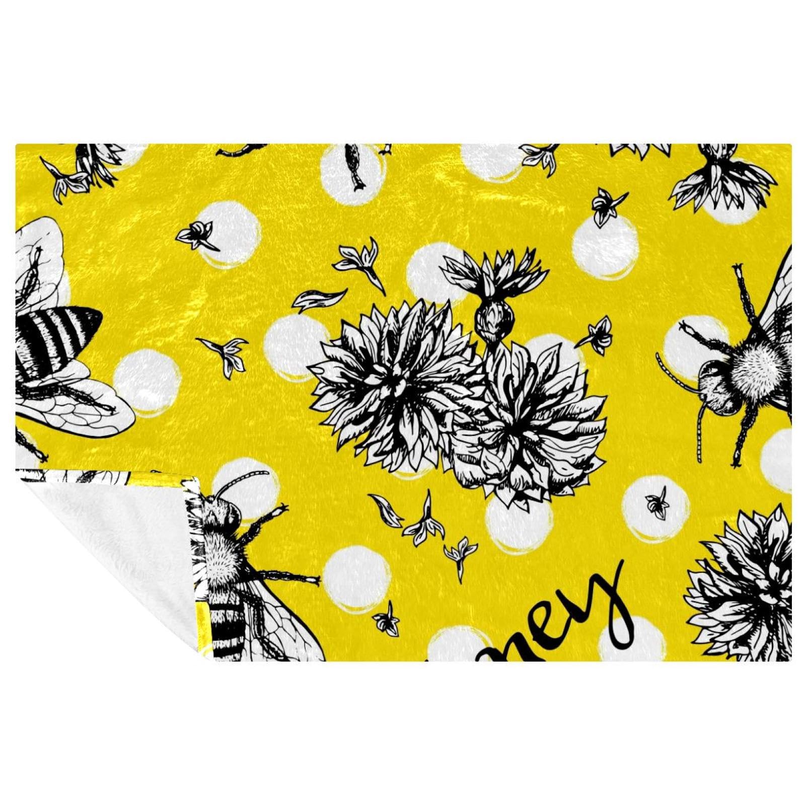 Plaid imprimé bourdons et fleurs haute douceur pour lit et salon