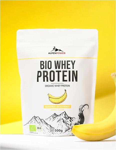 AlpenPower BIO Whey Protein Banana taste 500g - 100% natural ingredients - No additives - Made from the best organic alpine milk - High quality CFM protein powder - 2