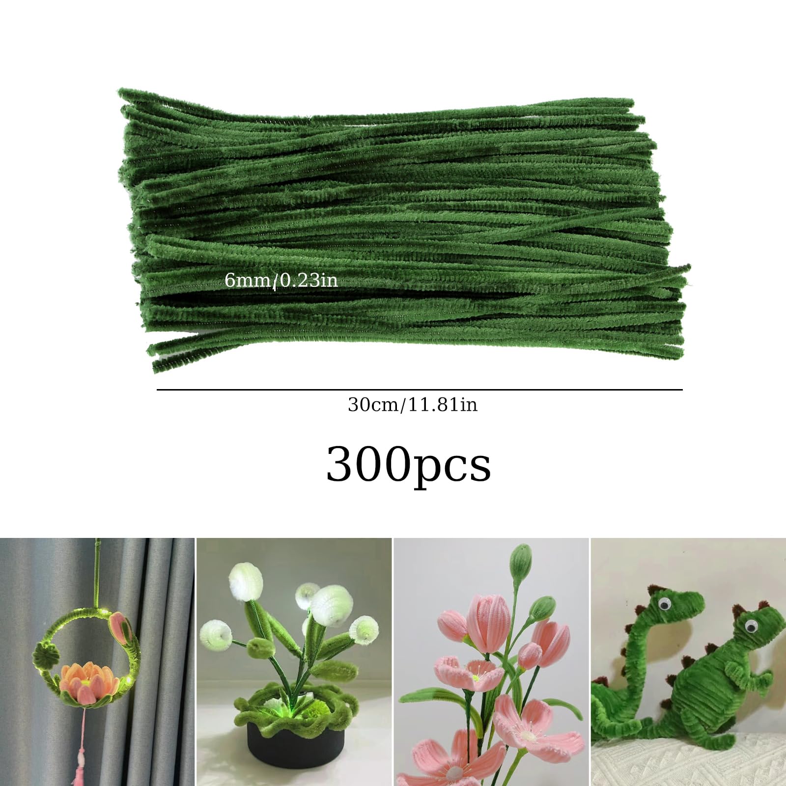 300 Scovolini In Ciniglia Verde Muschio - Morbidi E Pieghevoli Per Lavoretti Creativi Con Bambini - Foto 2