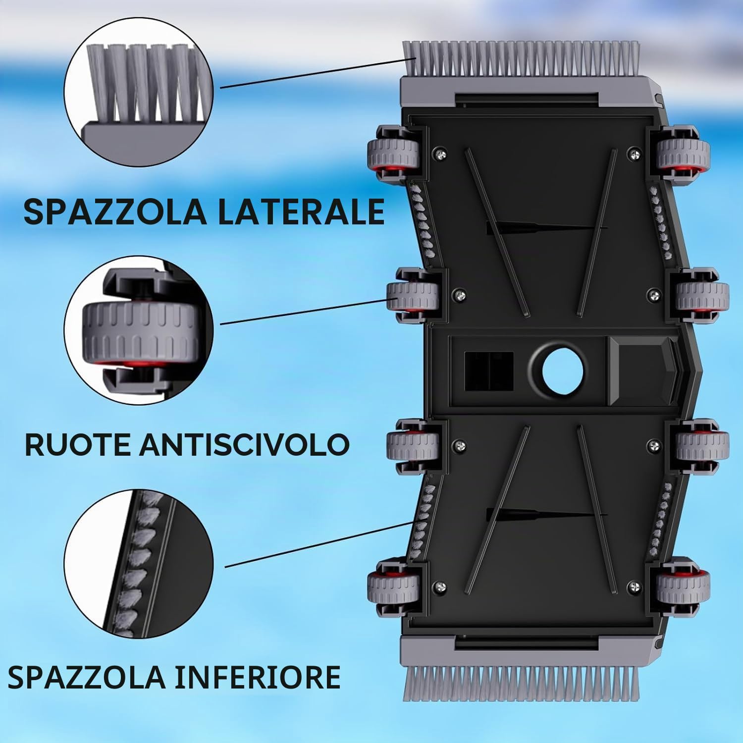 POOLAZA Aspirapolvere per piscina, aspiratore per piscina ponderato con attacco per tubo girevole da 1-1/2", spazzola per pavimenti e laterali, aspiratore per piscine sotterranee, piscine fuori terra