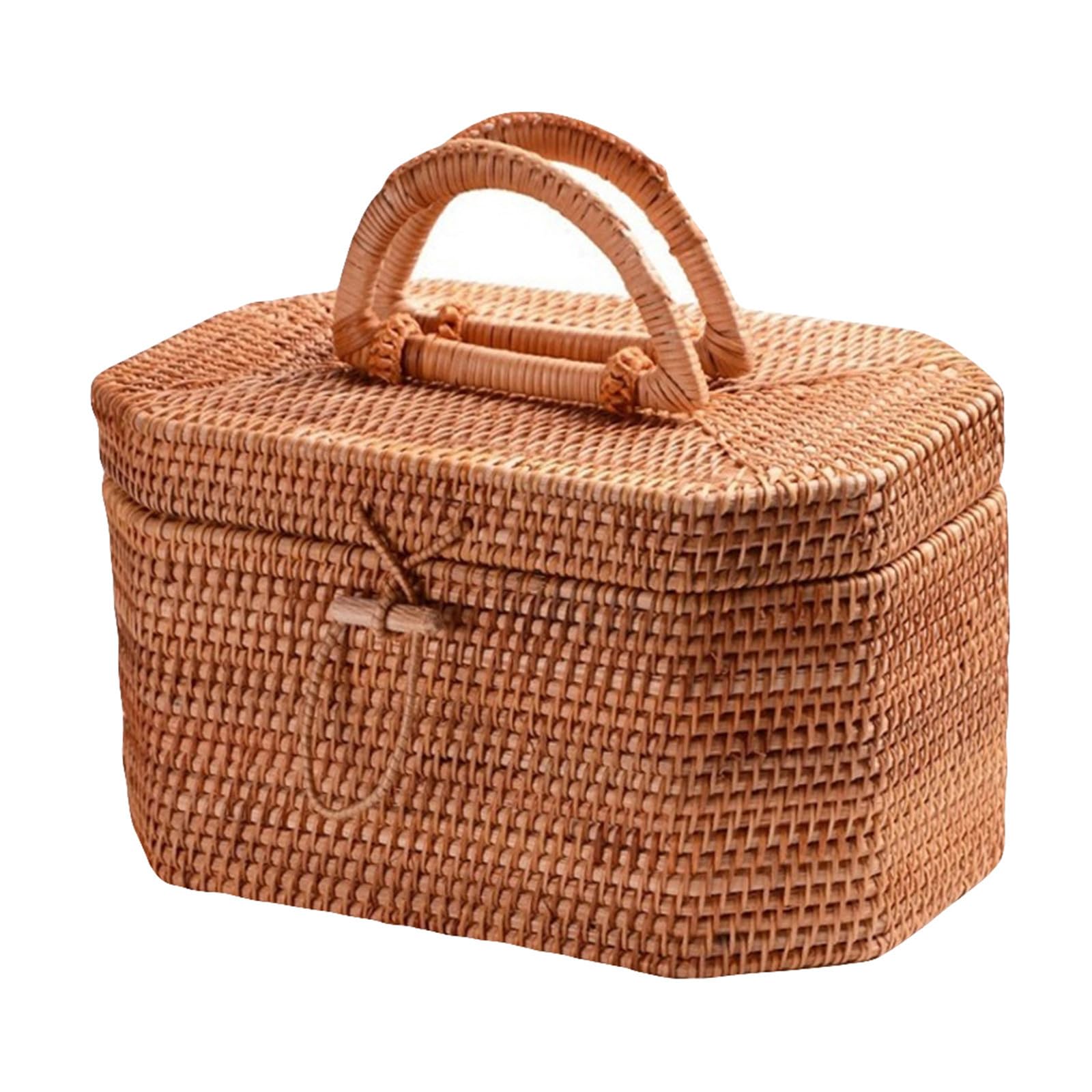 Cesto Intrecciato Portatile Coperchio in Legno, Colore Kaki
