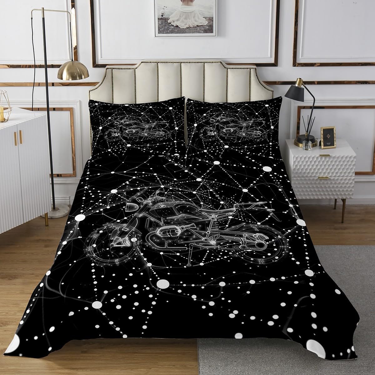 jejeloiu Boys Girls Dirt Bike Honeycomb Coverlet Set Queen Size, Durable Extreme SportBedspread Kids Luxury Collection Quilted Coverlet Teens Bedroom Decor with 2 Pillow Case