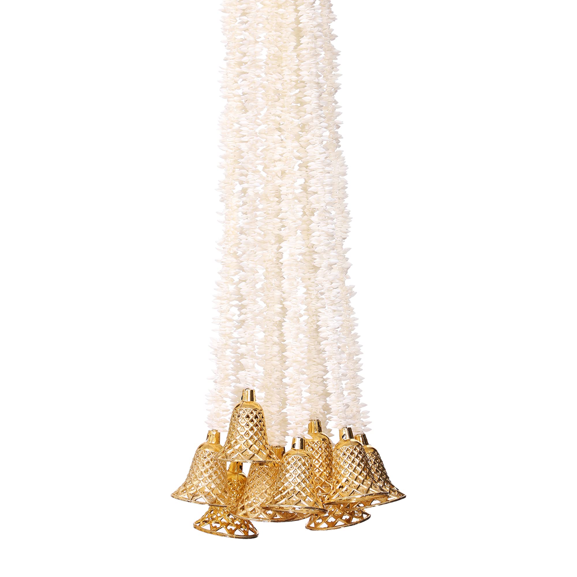 smizzy artificial flower strings for pooja room | mandir | wedding | decoration items scented flower hangings for home decoration diwali festive decor, 5 ft long, pack of 4, white