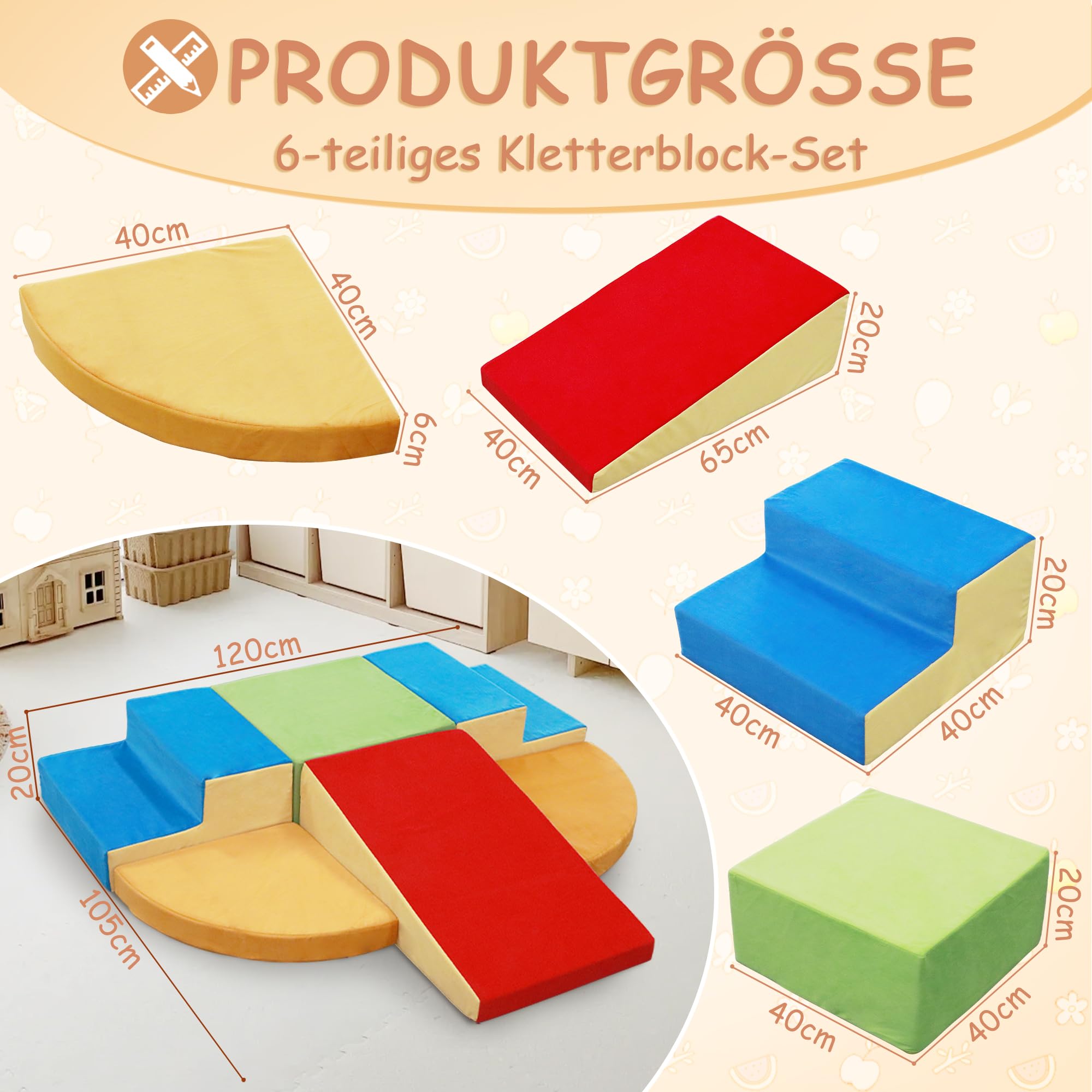 Montessori - Blocchi da costruzione in schiuma per bambini, giocattoli per bambini, custodia lavabile per divertimento al coperto, per gattonare e arrotolare, set da gioco per attività indoor