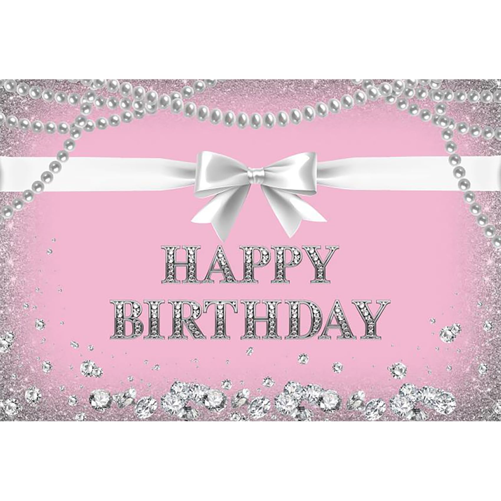 Baocicco 7x5ft Pink Happy Birthday Backdrop Photography Background Silver Bowknot Pearl Necklace Diamonds Backdrop Birthday Party Girls Princess