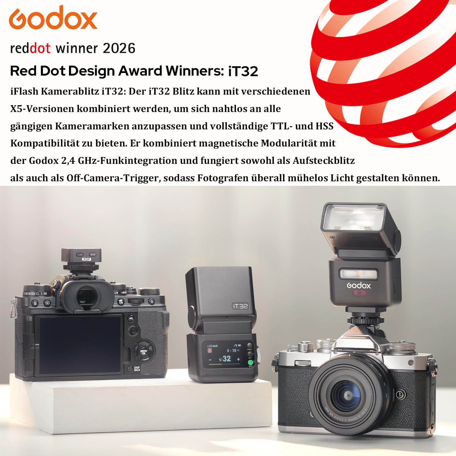 Godox iT32 TTL Kamera Blitz mit X5-S Wireless Trigger für Sony, 2.4GHz HSS 1/8000s Blitzgerät, Reflektor & Diffusor, Kompatibel mit Sony ZV-E10 a7IV a9III a6400 a6700 a7III a7CII ZV-E10 II a6500 RX10