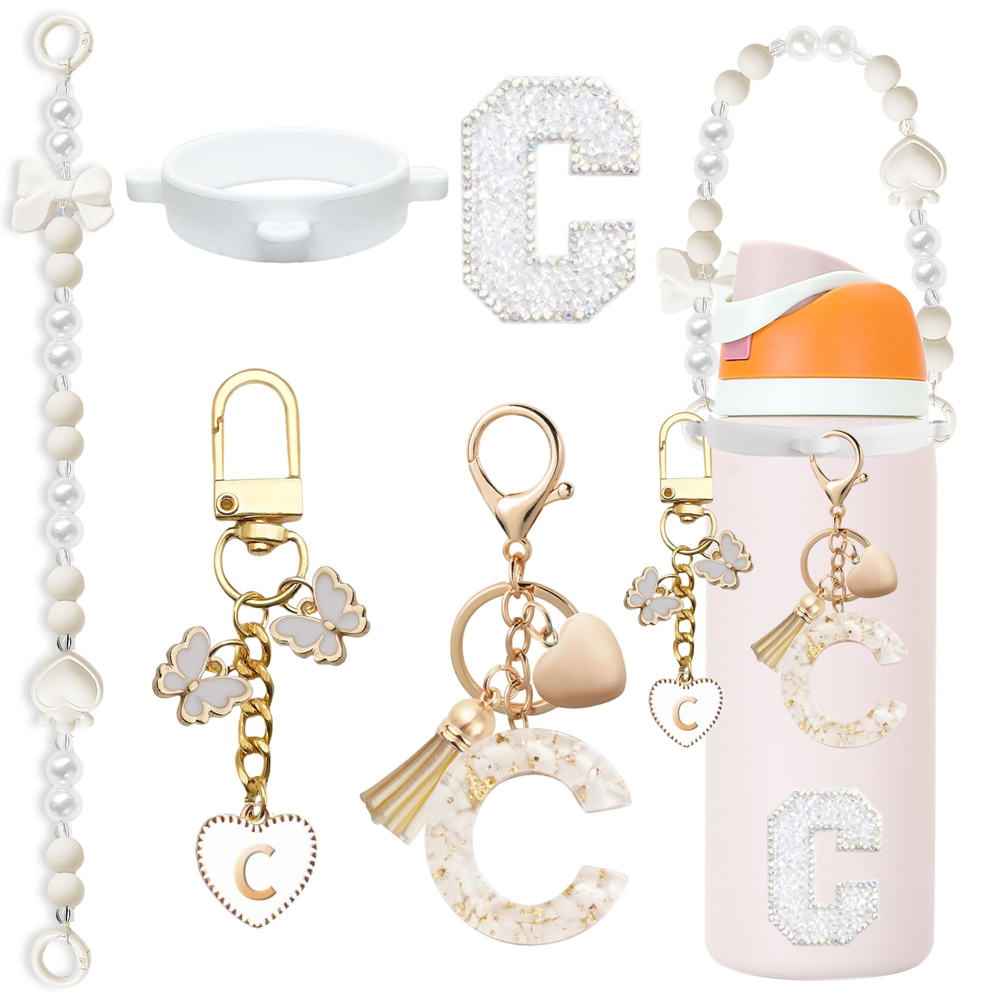 Cute Letter Charm Set for Owala Water Bottle 24oz, 32oz, 40oz, Owala Kids & Coffee Tumbler, FreeSip – Includes Handle Strap, for Owala & Stanley Cup Accessories