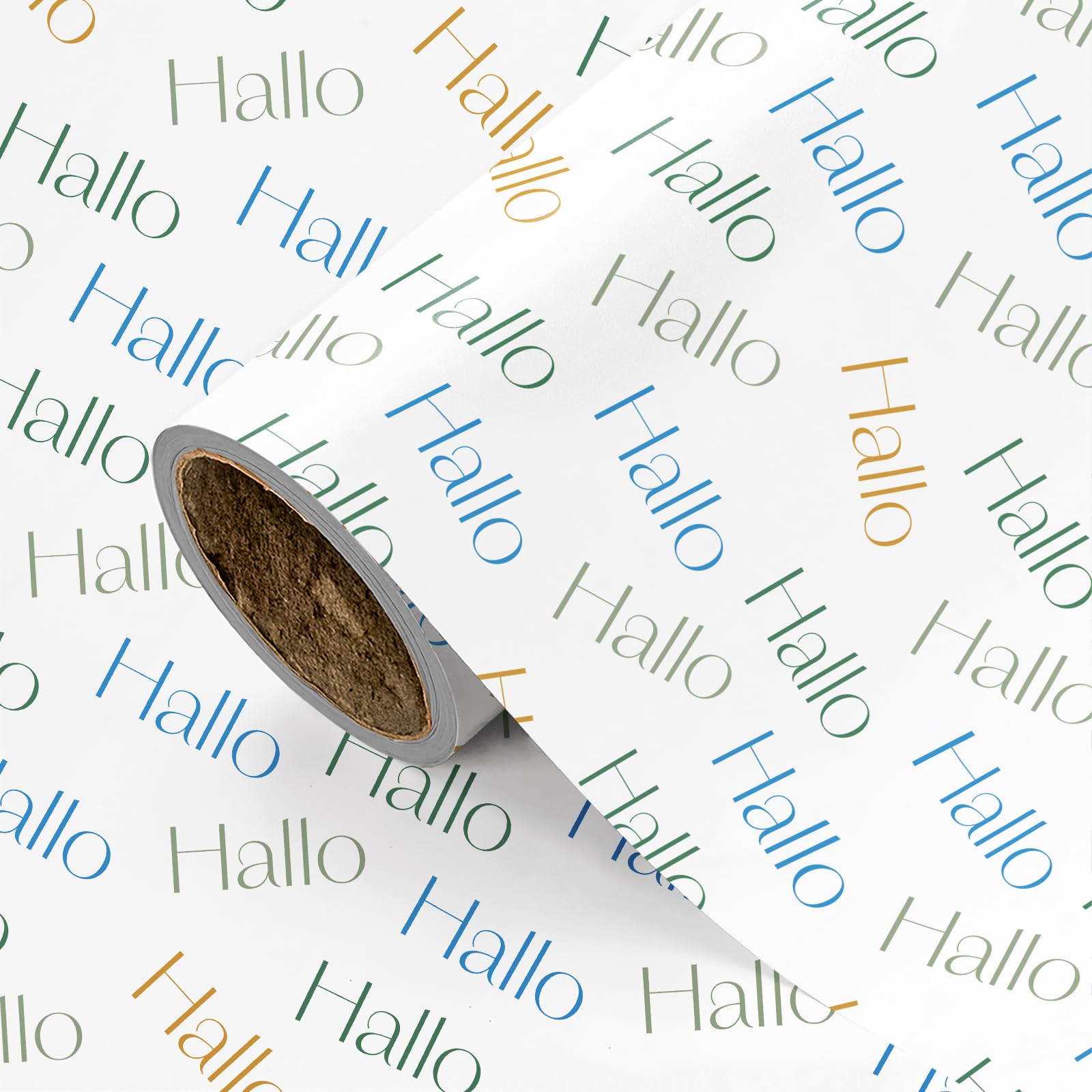 RUSPEPA Hallo Greeting Wrapping Paper - White Background, German/European Event Gift Wrap, 43.2cm x 3m