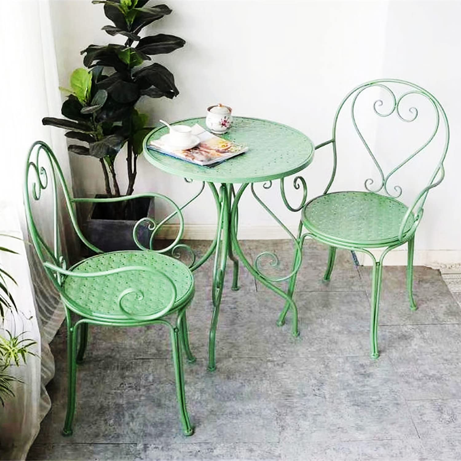 Tavolino Rotondo Da Esterno In Metallo Con Motivo Monstera - Diametro 35,6 Cm - Per Balcone, Giardino, Patio, Interni