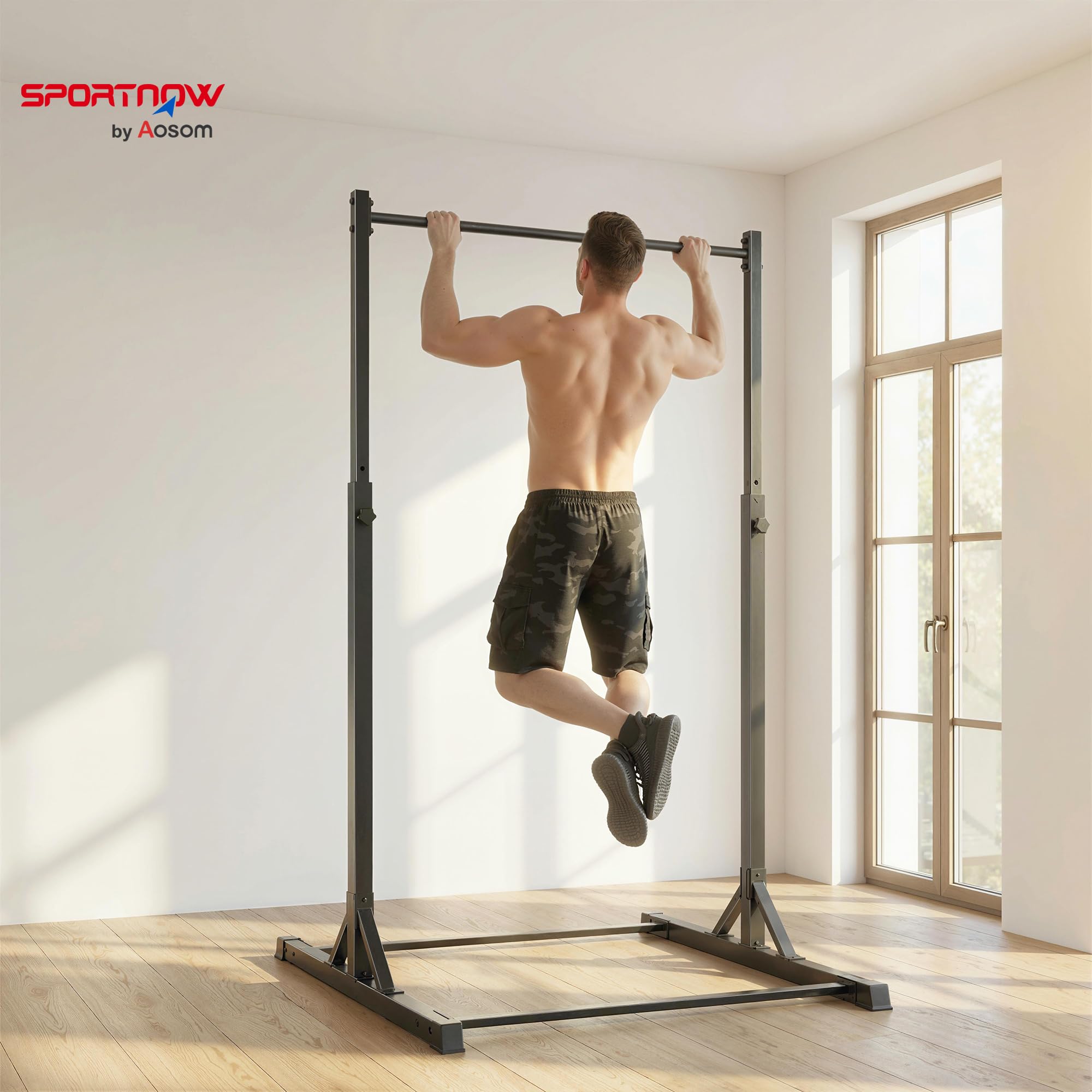 SPORTNOW Barra per sollevamento pesi da 200 kg, 8 livelli di altezza, robusto telaio in acciaio da 128 cm, attrezzatura fitness per la casa e la trazione, nero