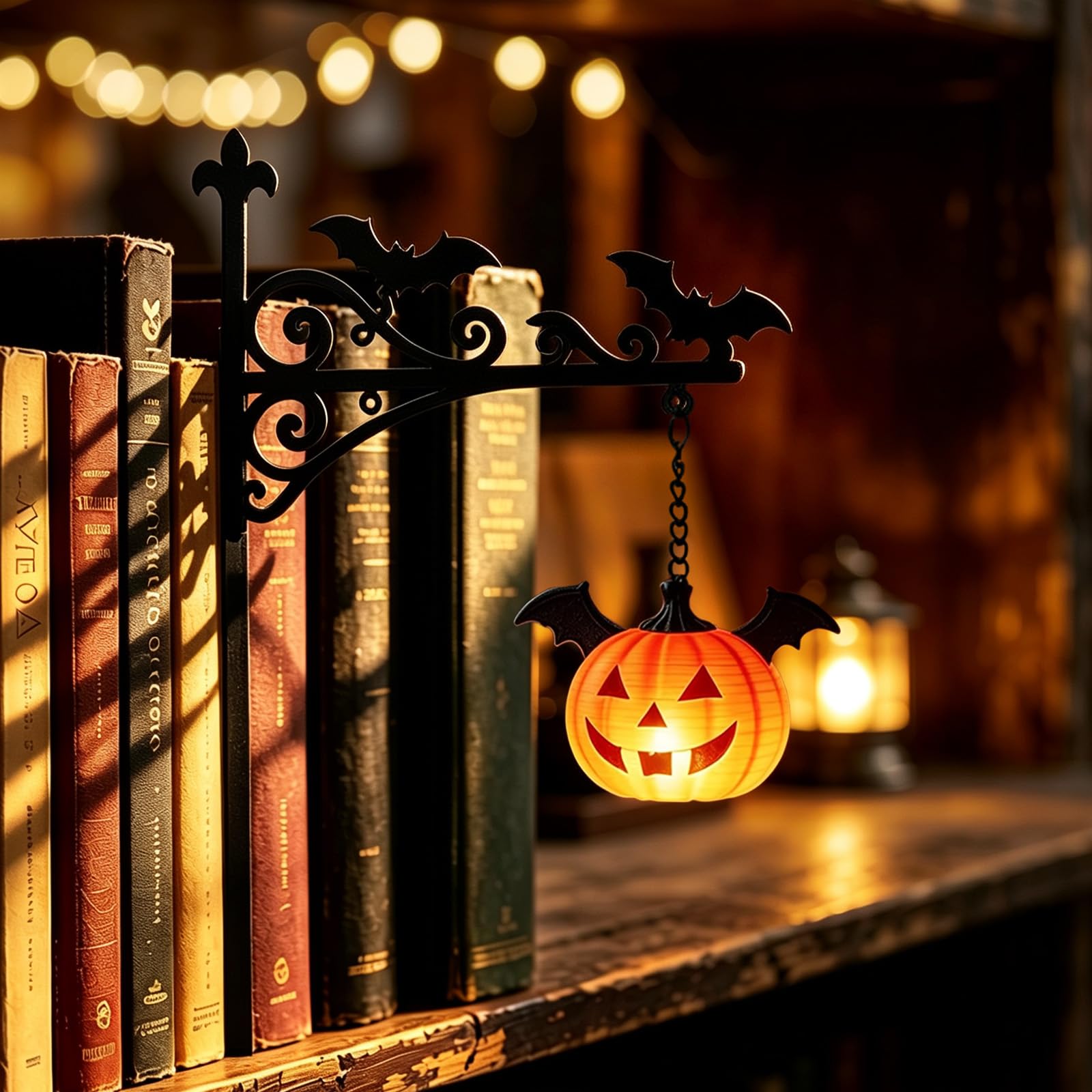 Bücherregal Lampe,Halloween Deko Bücherregal Lampe,Library Lantern | Bücherregal Lampe Vintage,Dekorative Buchstütze im Vintage-Laternen-Design,Bookshelf Lamp Bücherregallampe,für Home