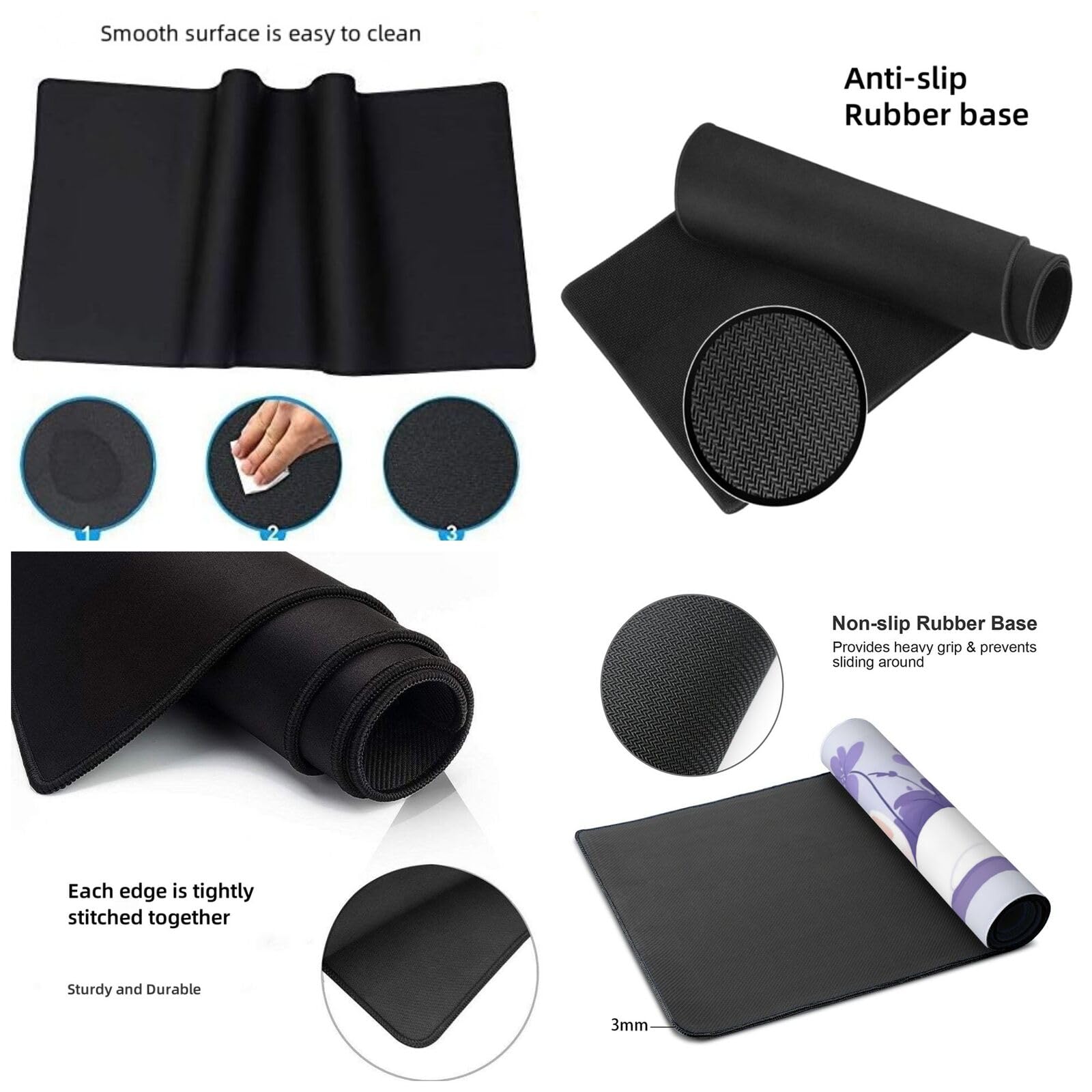 Tappetino Mouse XXL Fiore & Gatto, 100 x 50 cm Tappetino da Scrivania G485 | Tappetino per Mouse, Base in Gomma Antiscivolo, Superficie Impermeabile, Bordi Cuciti, Tappetino Scrivania per Ufficio, Gioco