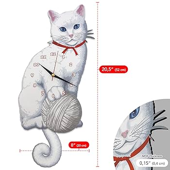 Amazon.co.jp: 白猫振り子 ウォールクロック 猫時計 猫時計