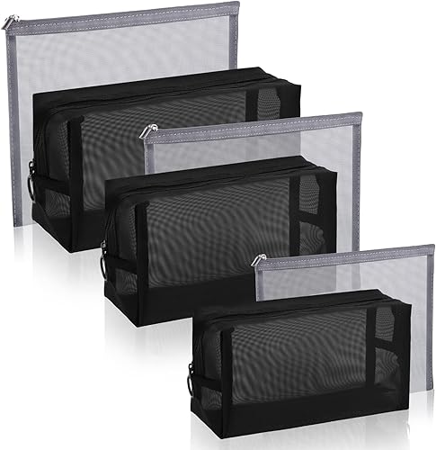 6 bolsas de maquillaje de malla, bolsa de cosméticos de malla, portátil, organizador de viaje, bolsa con cremallera, bolsas de maquillaje para el