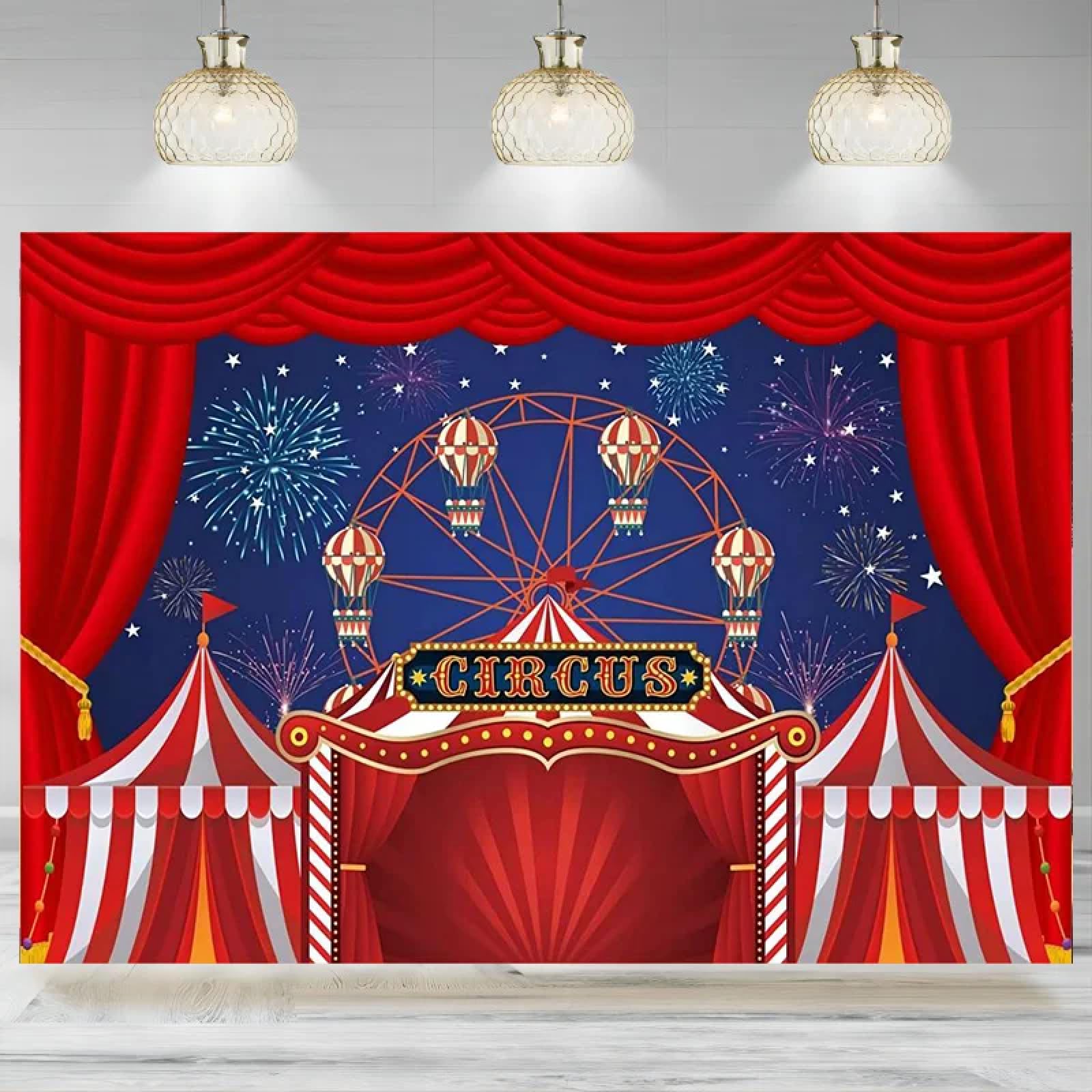Czerwone tło namiotu cyrkowego, fotografia urodzinowa, noc karnawałowa, dekoracja tematyczna, tło baby shower, baner, rekwizyty fotograficzne 440 x 300 cm