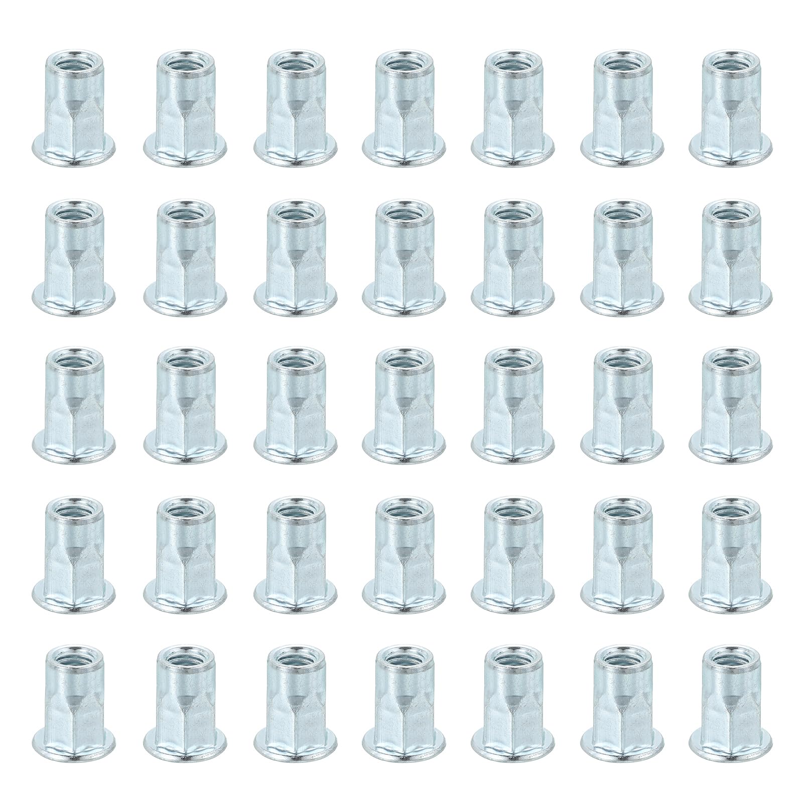 sourcing map 80Pcs M6 x 15mm Rivet Nut Thread Half Hexagonal Carbon Steel Hardware Nuts White Zinc-Plate Threaded Insert Nut Suitable for Furniture Industrial
