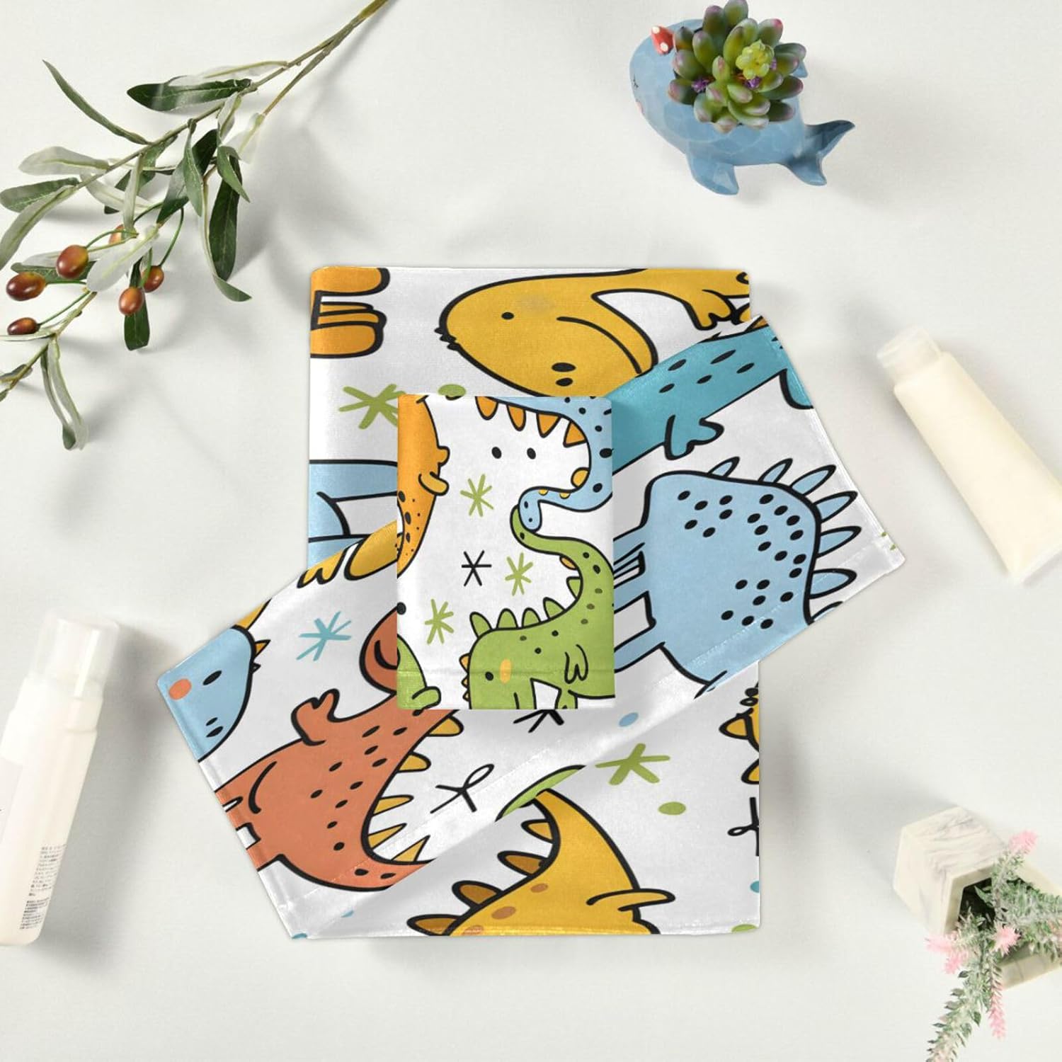 ALAZA Funny Dinosaurs Bath Towel Set Luxury Decorative Set of 3, 1 Bath Towel 1 Hand Towel 1 Washcloth Soft Multipurpose for for Bathroom Hotel Gym Yoga Spa