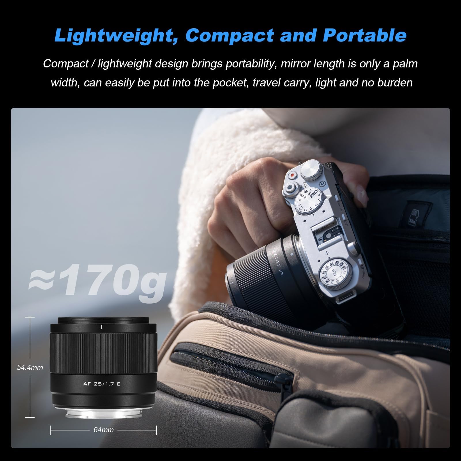 VILTROX 25mm F1.7 Air FE Pocket Dispo Lente AF F/1.7 E-Mount Captura portátil para objetivos Sony Entry Level Auto Fcous APS-C Objetivos Prime FE de gran apertura