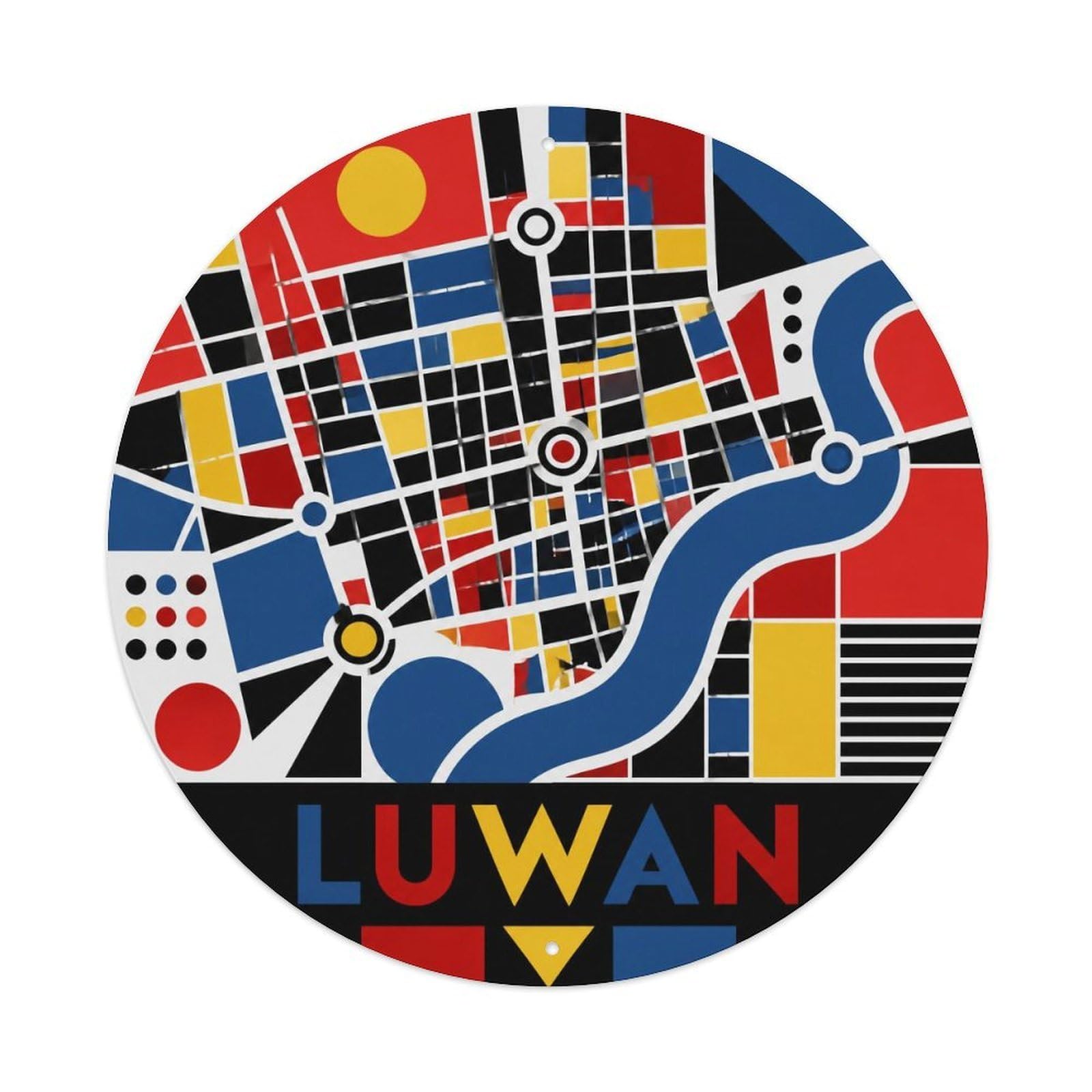 Okngb Style Luwan District Shanghai Memphis Geometry Retro Lines Metal Tin Sign Plaque Wall Decor For Cafe, Man Cave, Club Bar, Office, Home Garden Round Metal Poster 8X8inch