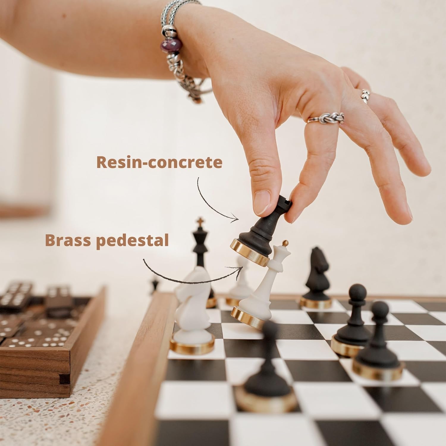 Luxury & Decorative Wooden Chess Set, Walnut Leather Chess Board with Weighted Chess Pieces, Unique Deluxe Wooden Chess Gifts for Board Game Lovers, Handmade Chess Set with Storage