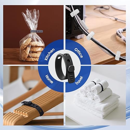 Miniatura 9 de AROIC Sujetacables de silicona, 90 piezas de correas de varios tamaños, organizador de cables para empaquetar auriculares, cargador de teléfono,