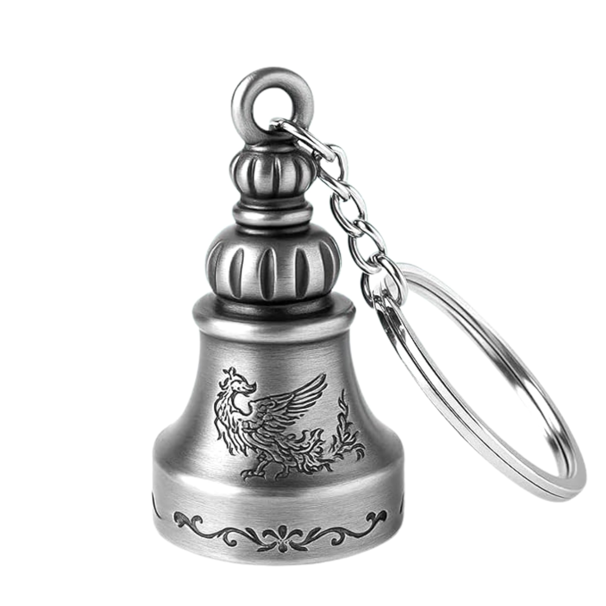OTTAVO Guardian Bell Keychain, Oxidized Copper, Tibetan Style, 5 cm Height, Good Luck Charm (Silver Antique Style 2)