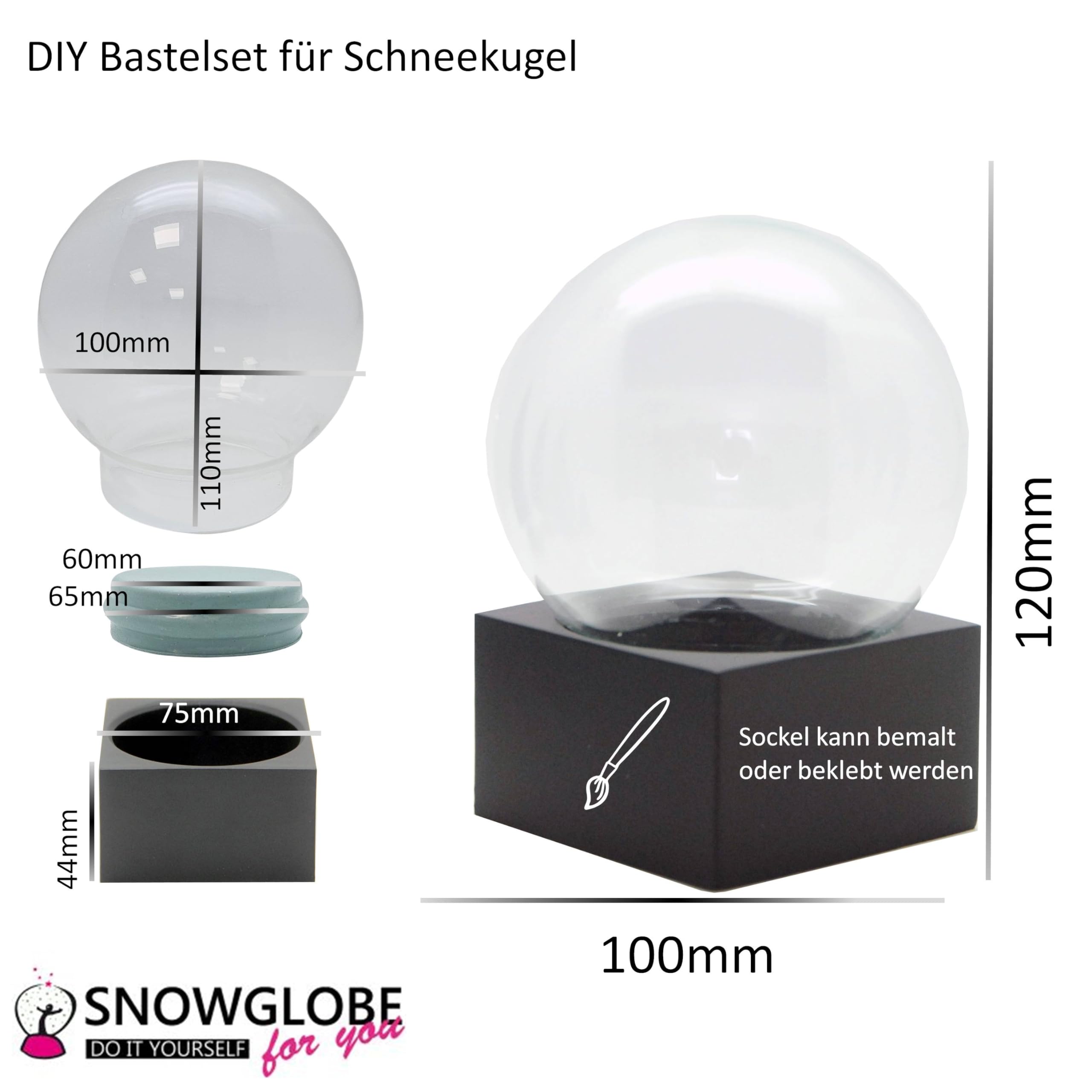 Snowglobe for You 40067 Craft Set DIY Snow Globe with 1 x Snow, Black, 100mm Durchmesser - Image 3