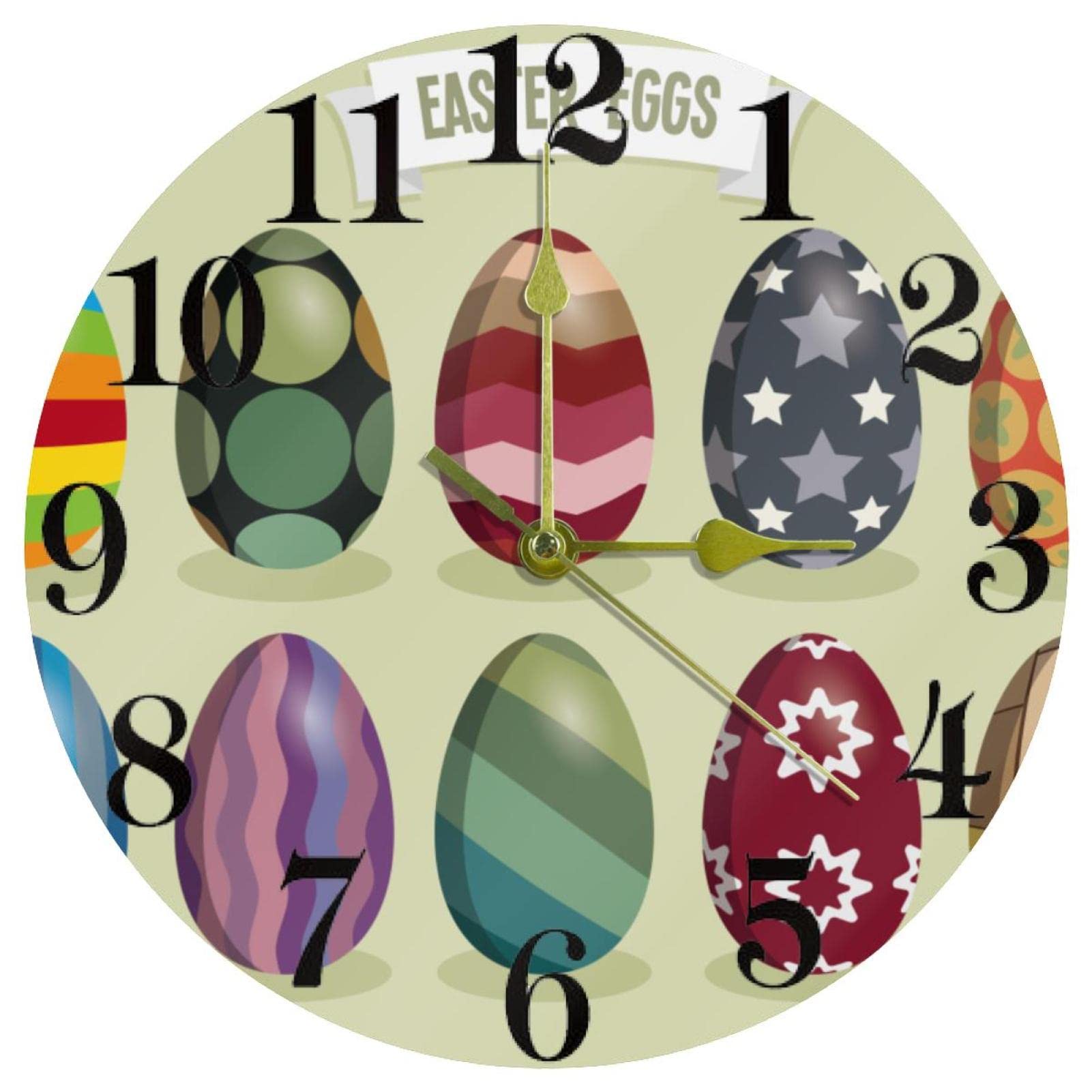 Horloge murale colorée 25,4 cm en forme d'œuf de Pâques ronde et silencieuse pour la cuisine