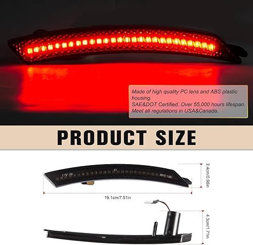 Miniatura 5 de Gempro Luces LED de marcador laterales traseras rojas para parachoques 2008-2014 MINI Cooper R55 R56 R57 R58 R59 R60 R61 Reflectores lente ahumada,
