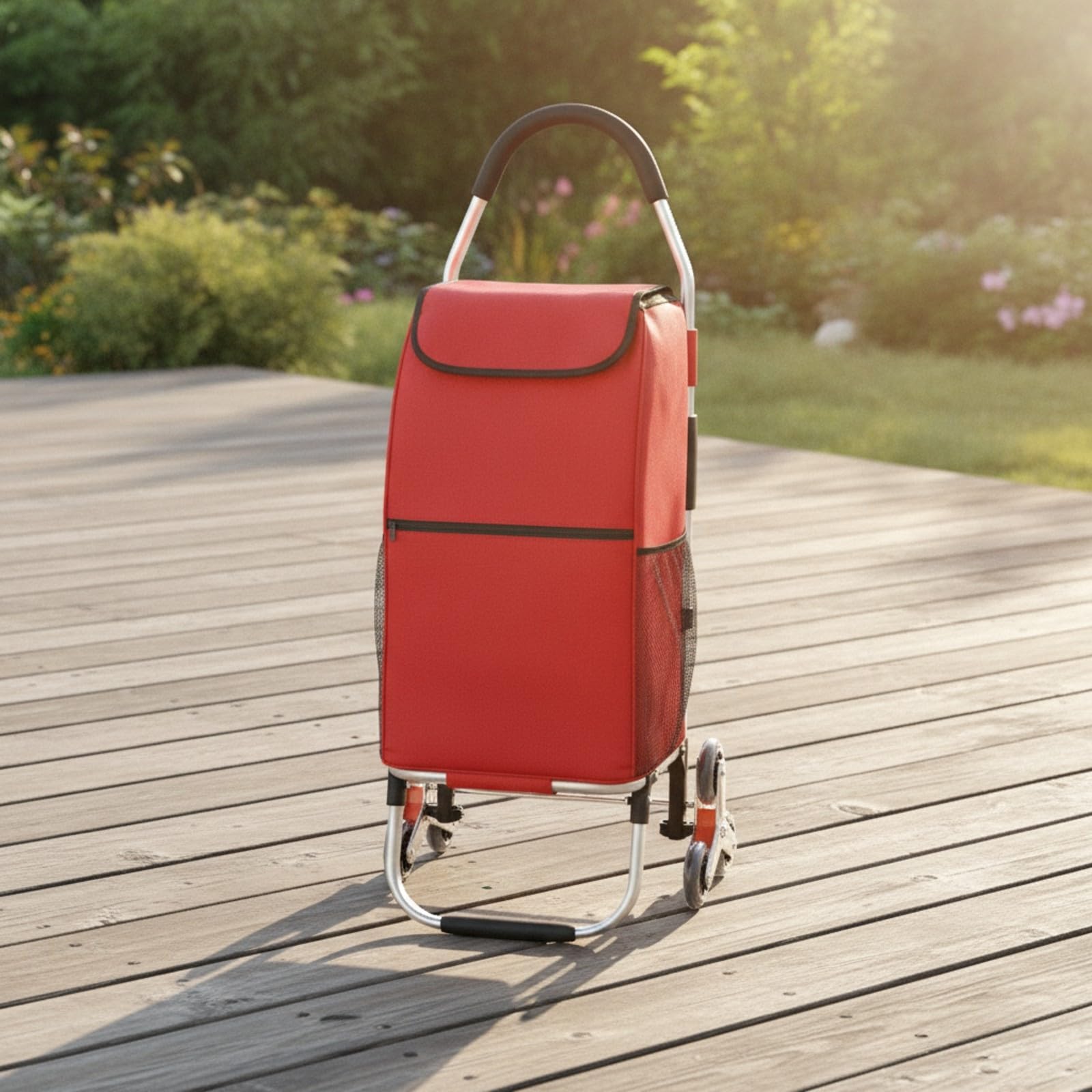 Carrito Plegable Portátil Carrito Plegable con Bolsa Robusto para Tiendas, Rojo