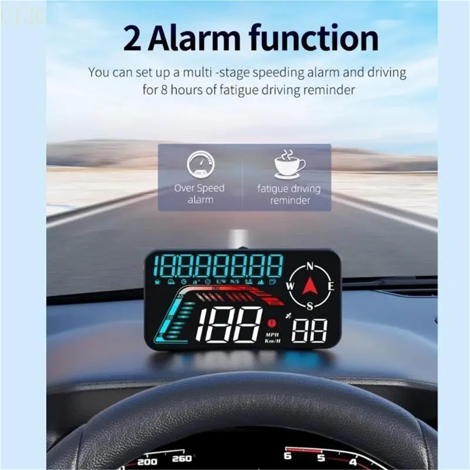 Head-Up Display Car Electronic Speed ClockGauge Driving Speedometer Alarm System(Blue and white)