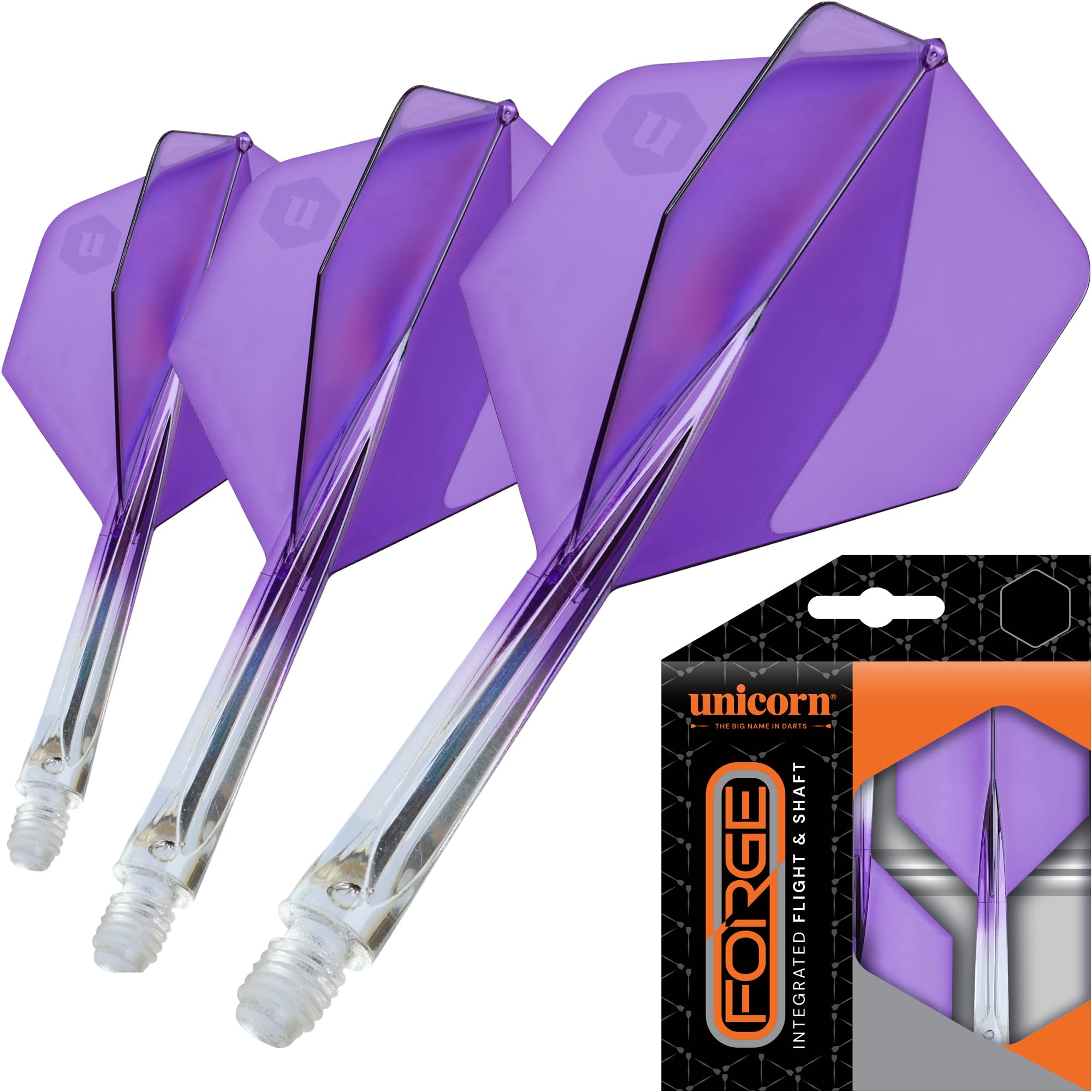Unicorn Forge Integrated Dart Flights & Shafts - Long Length for Enhanced Flight Stability, Reduced Deflection & Consistent Precision - High Performance Setup - Clear & Purple — image 1