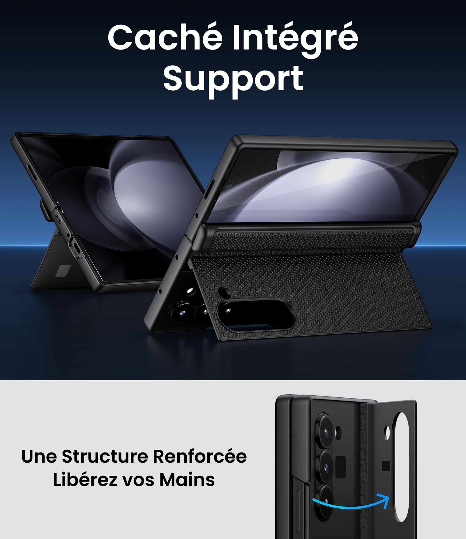 Coque pour Samsung Galaxy Z Fold 5 avec Support, Noir