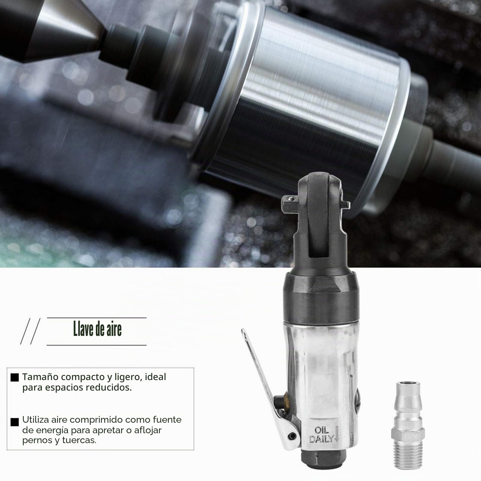 Llave de Carraca Neumática 1/4 Pulg. 3/8 Pulg. - Control de Palanca, Herramienta Profesional 300 Rpm, Agarre Cómodo (3/8)