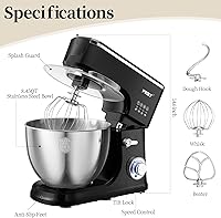 Vista 2 de 1500W 8.45QT Stand Mixer, 6-Speed Electric Dough Mixer with Whisk, Dough Hook & Beater, Large Capacity Kitchen Mixer for Baking Bread, Cakes, Salad