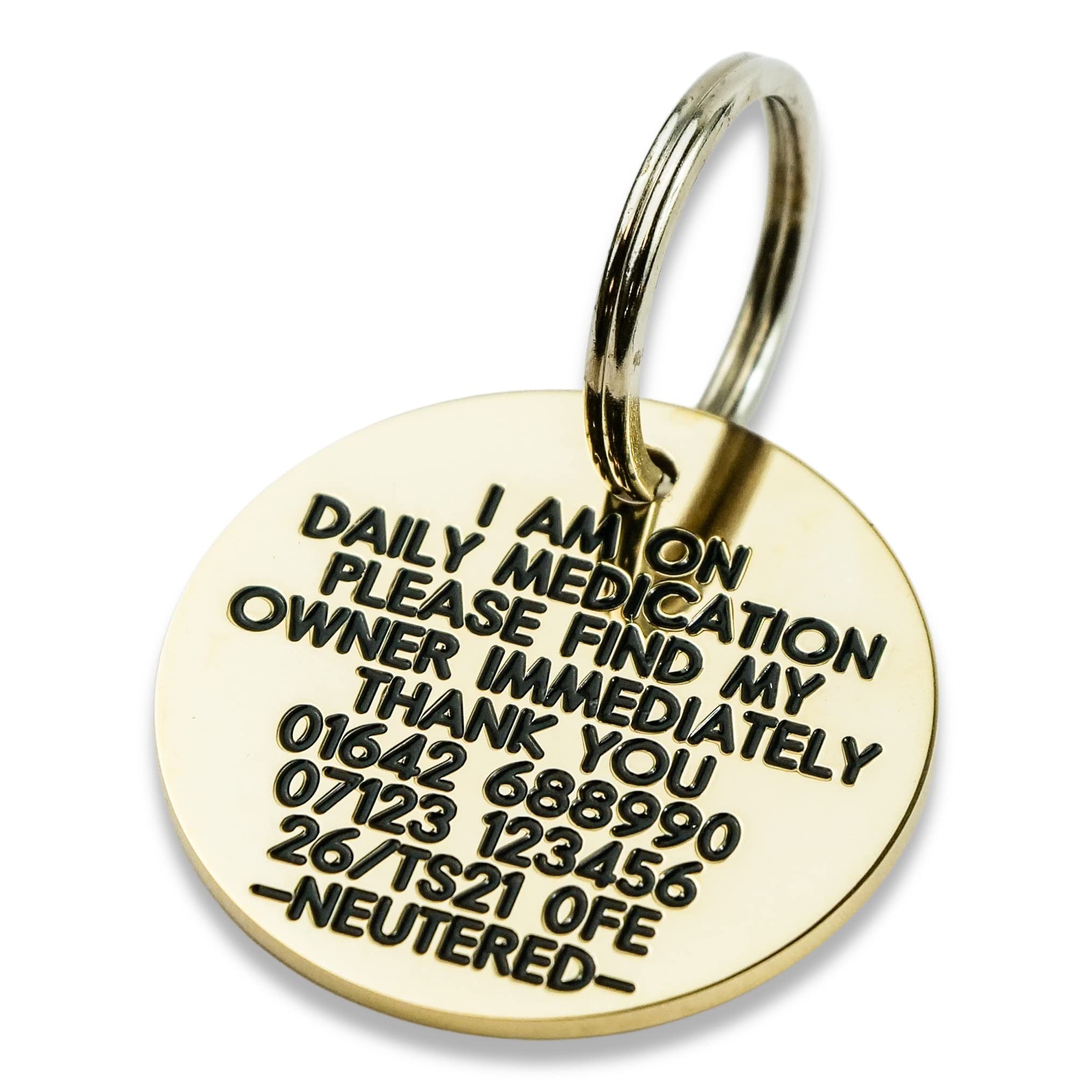 Deeply Engraved Solid Brass 33mm Circular Dog tag