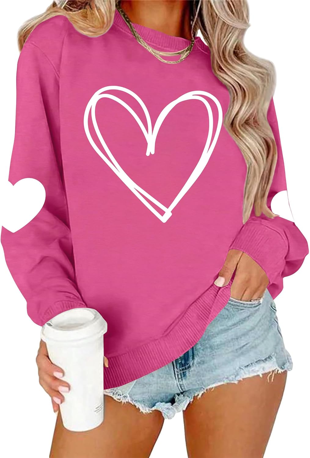 Valentine Sweatshirts for Women Heart Sweatshirt Cute Valentine Shirt Valentines Day Long Sleeve Pullover Top