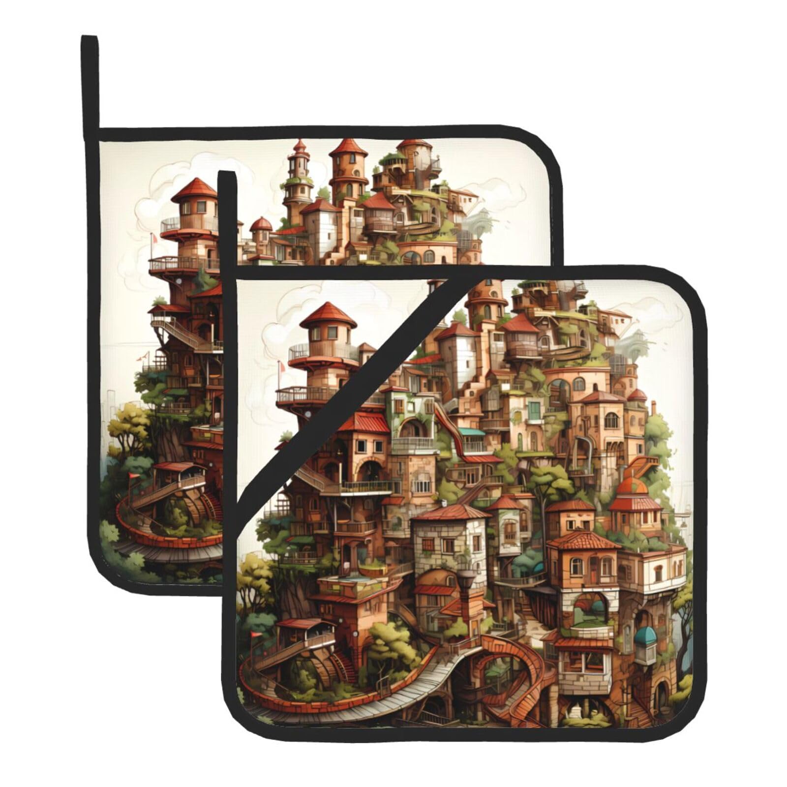 Dream Castle Square Heat Resistant Trivet Set Thick and Durable for Baking Barbecue Cookware Oven