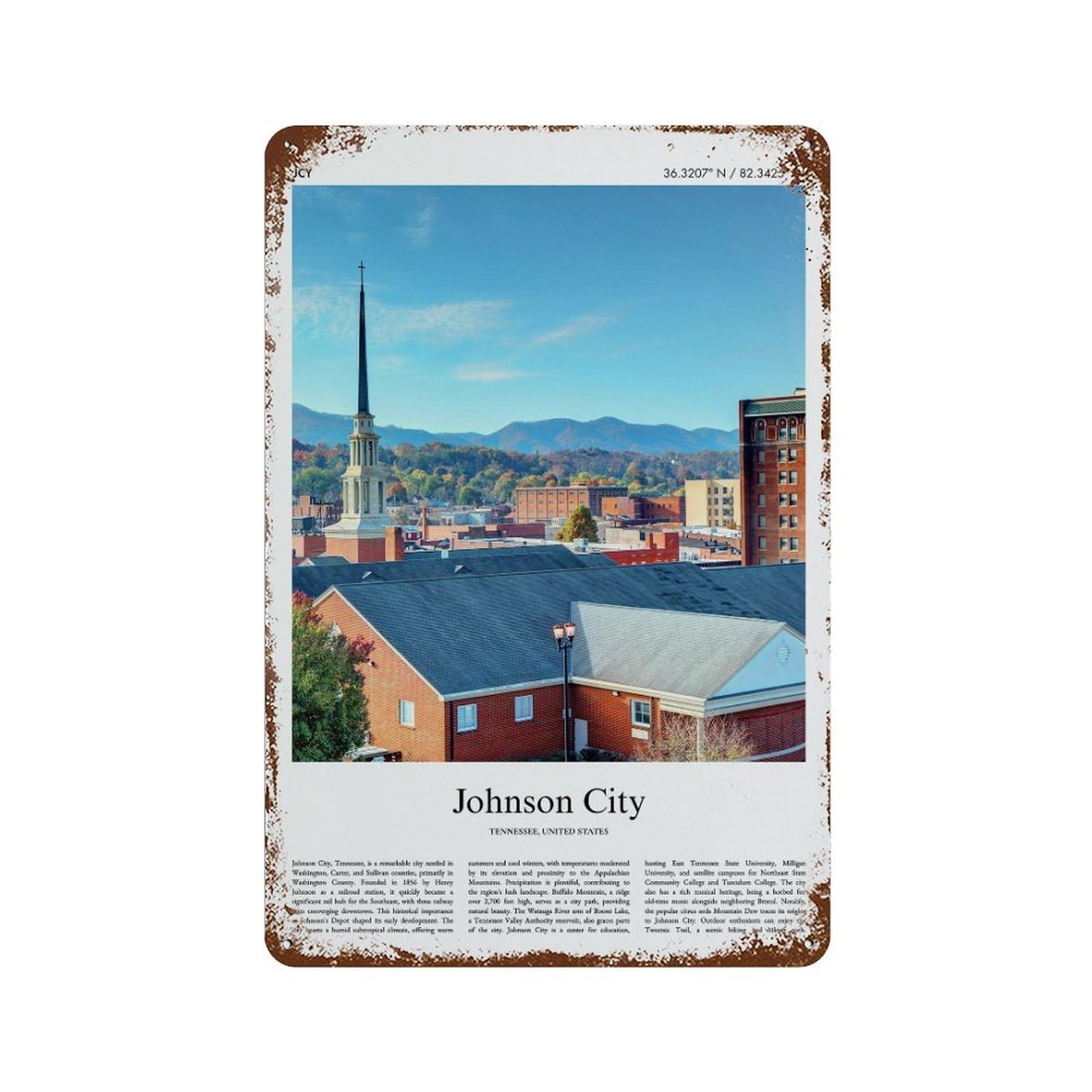 xiaoxiaoshen Johnson City Tennessee, United States, USA City Scenery Wall Decor Art Metal Tin Poster Modern Home Decor Art Home Bar Shop Decorations Vintage Sign 30x20cm