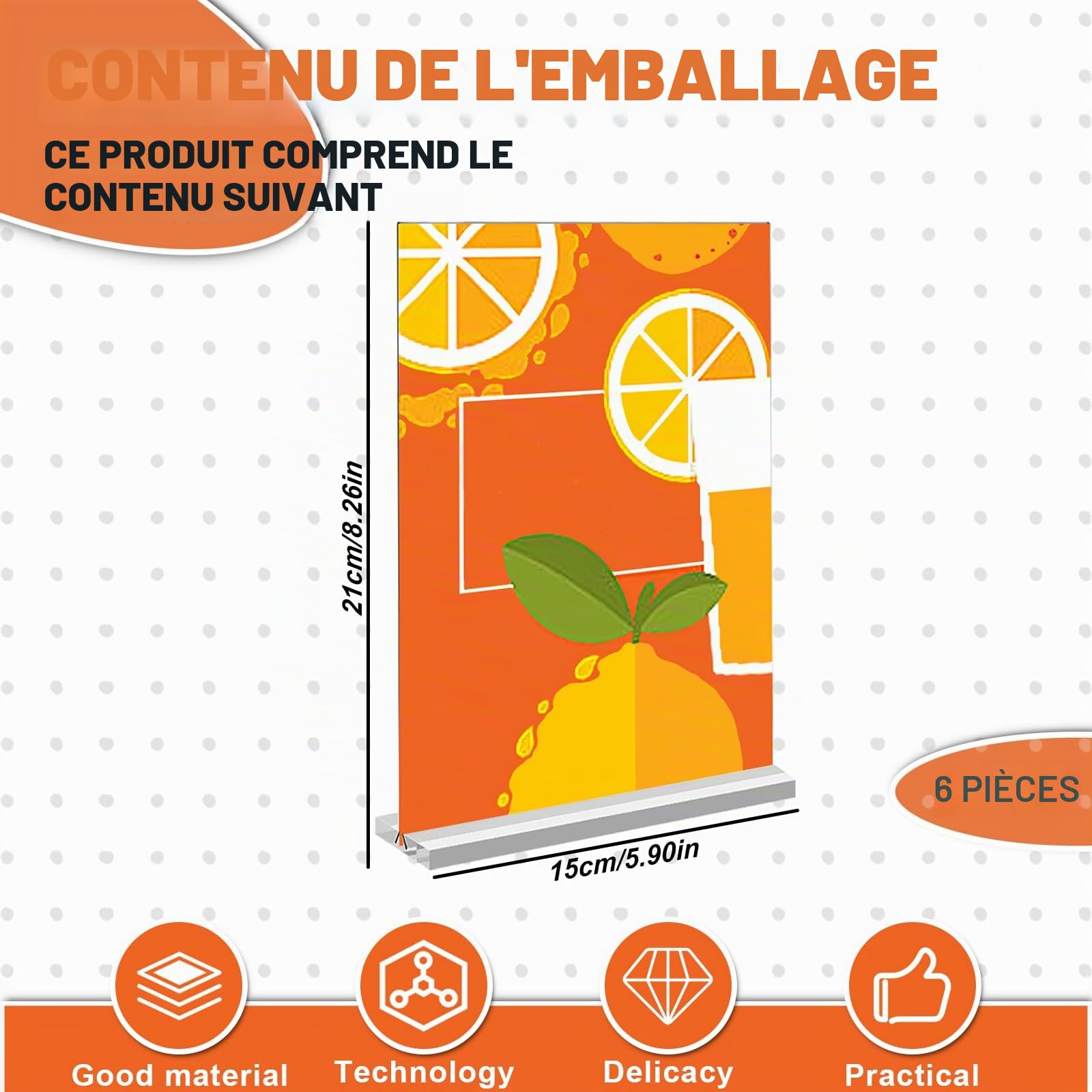 6 Pièces Présentoir De Table A5, Supports De Panneau A5 En Acrylique, Porte Affiche A5 Porte Menu Présentoir Support De Menu Porte-Menu Pour Restaurant, Hôtel, Exposition, Bureau, École Transparent