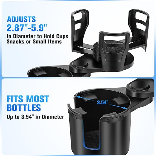 Miniatura 5 de Expansor de portavasos para automóvil, adaptador universal 2 en 1 para portavasos grande para automóvil con base ajustable, se adapta a botellas