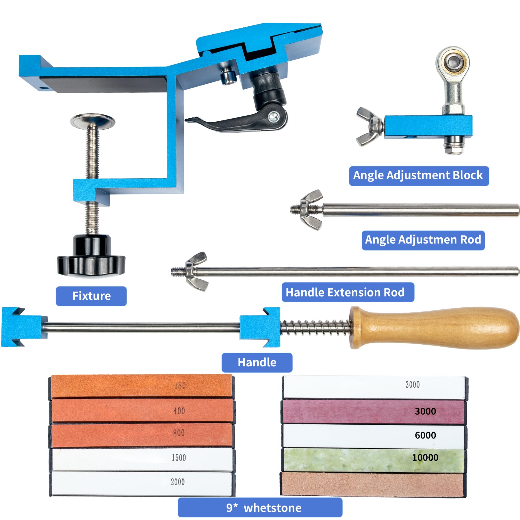 CWOVRS Messerschärfer Profi, Professioneller Messerschärfer mit Schnellspann-Design, Festwinkel Messerschärfsystem Kit Schleifmittel-Haltesystem für Feinschleif-Polierwerkzeug, 9+1