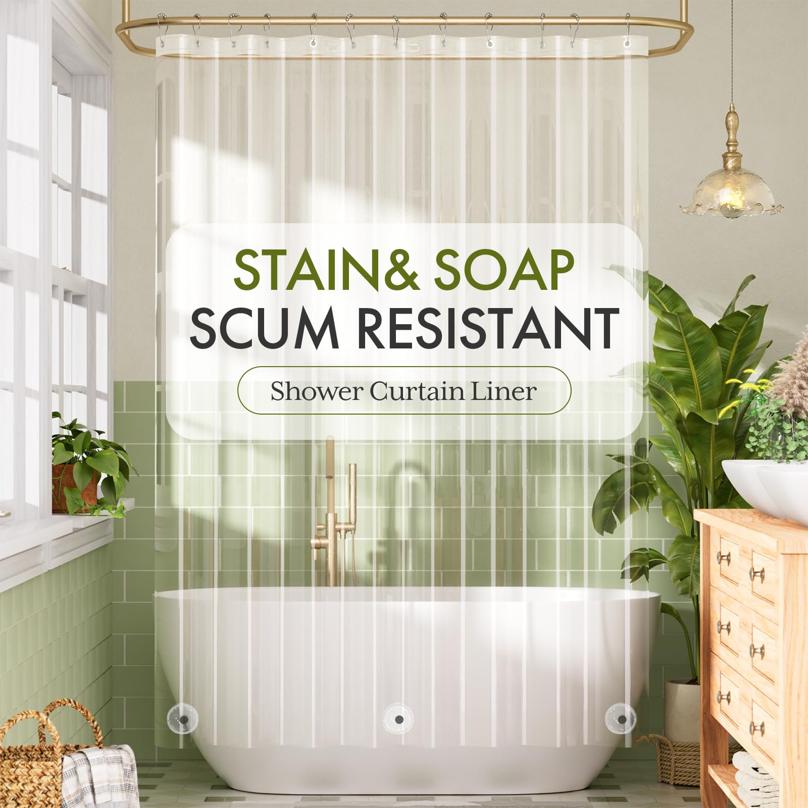 Bathway Extra Long Shower Curtain Liner 96 Inch Shower Curtain Liner Clear PEVA Waterproof Plastic Shower Curtain Liner 72x96 with 3 Magnets and 12 Rustproof Metal Grommets, Tall Shower Liner Bathroom