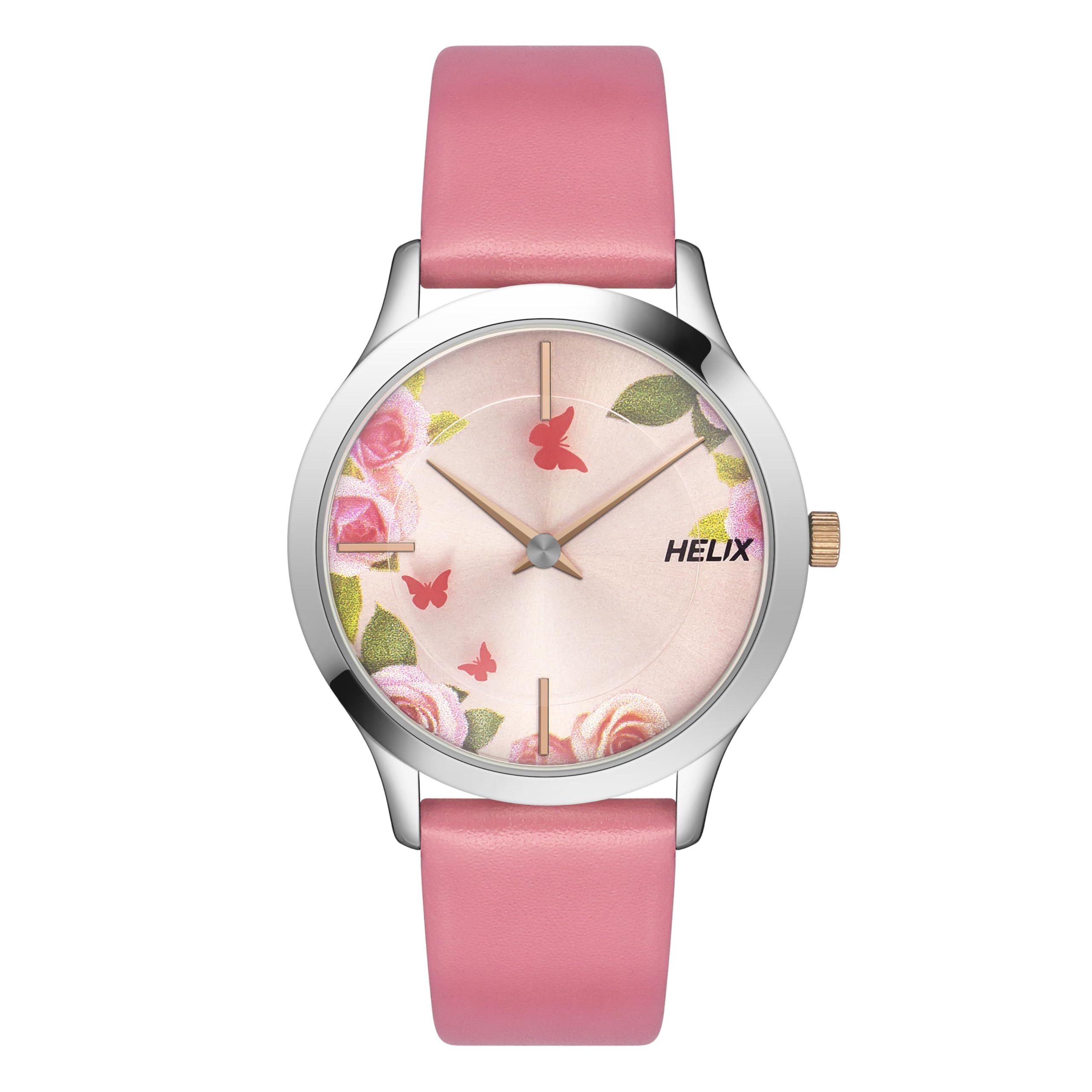 Helix by Timex Pink Round Analog Watches for Women | Quartz Movement Leather Strap Ladies Watches | Upto 30 m Water Resistance with Buckle Closure | Gift for Women TW053HL04 (B0D75W7FDD) Amazon Price History, Amazon Price Tracker